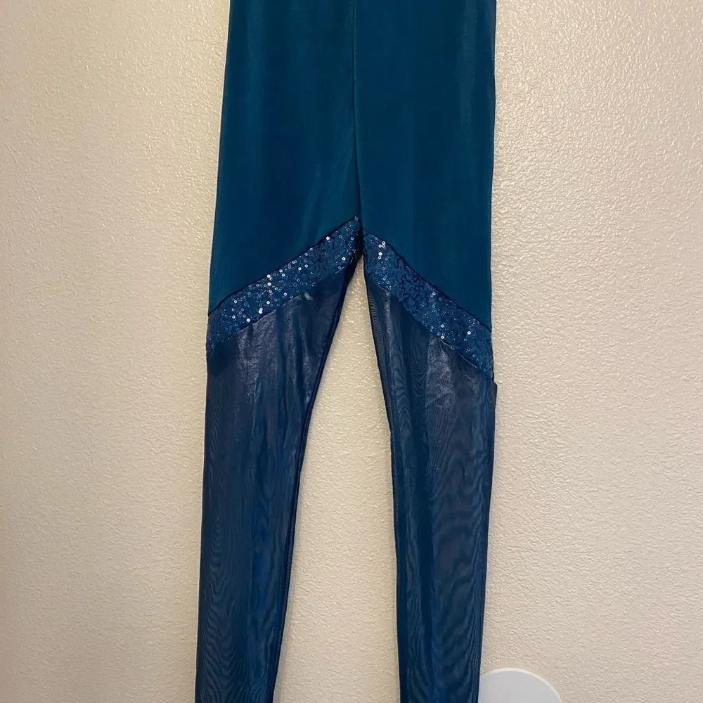 Kelle dance custume blue leotard pant 2 piece illusion NEW RULES 103501 LC